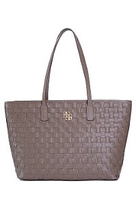 BOLSA EM COURO TOTE GRANDE ESTRUTURADA EM TRISSÊ MARROM NOZES CÓD-813