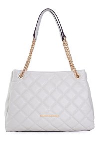 BOLSA EM COURO GRANDE MATELASSÊ BRANCO OFF CÓD-818