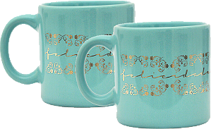 CONJUNTO DE CANECAS VERDE ÁGUA ESTAMPA FELICIDADE