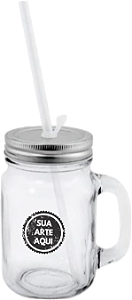 CANECA DE VIDRO CRISTAL MASON JAR - 400 ml
