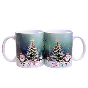 PAR DE CANECAS PAPAI NOEL - FUNDO AZUL