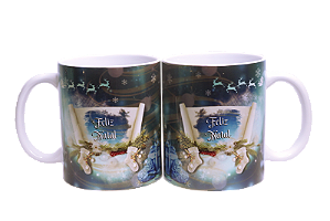 PAR DE CANECAS PAPIRO FELIZ NATAL