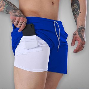 Shorts Fitness 2 Em 1 - Dry Fit E Térmico De Compressão - Esportivo Para Corrida E Treino  - Azul Royal