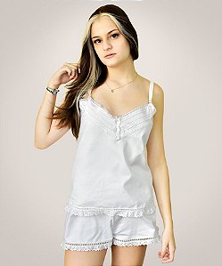 Pijama short-doll Donna em Algodão Egípcio e alça regulável
