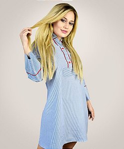 Camisola Chemise Aimra’a Azul com detalhes em vermelho