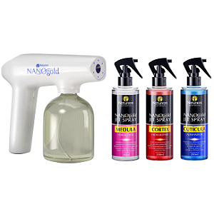Kit Novo Nano Gold Jet Pulverizador Branco + 3 Fluidos Natureza Cosméticos