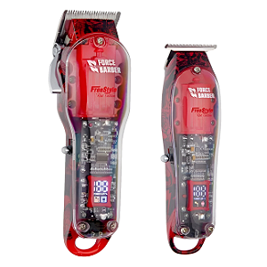 Kit Máquina de Cortar Cabelo Profissional Freestyle Red Edition e Máquina de Acabamento Freestyle Red Sem Fio Bivolt