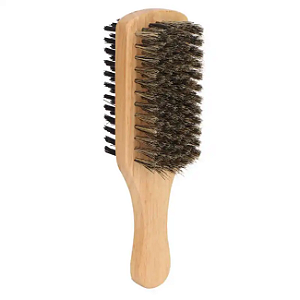 Escova Dupla Barbeiro Madeira Cerdas Naturais para Degradê Waves Limpeza Cabelo Barba Bigode Profissional