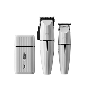 Kit Profissional JRL 3 Máquina de Corte Acabamento e Shaver Sem Fio Bivolt Branca Alta Precisão
