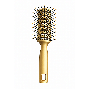 Escova de Cabelo Tunel Vazado Pompadour Modeladora Desembaraçadora e Antiestática Para Secador Penteados Dourada