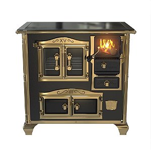 Fogão a Lenha N1 Vitrocerâmica Princess Preto Gold - Saída Esquerda