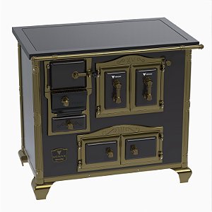 Fogão a Lenha Vitrocerâmico N2 - Imperador Premium Preto e Ouro Velho