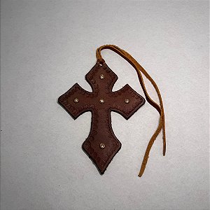 Crucifixo Cruz de Couro para Retrovisor Artesanal Mogno Zanin Couros Premium