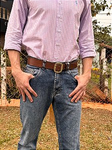 Cinto Masculino Liso Estruturado Couro Fivela Dois Furos Artesanal Premium Zanin Couros