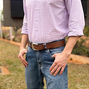 Cinto Masculino  Liso Estruturado Couro Fivela Um Furo Artesanal Premium Zanin Couros
