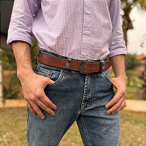 Cinto Social Masculino em Couro Liso Marrom Artesanal Zanin Couros Premium