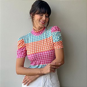 BLUSA PRINCESA GOLA ALTA TL PIED COLORIDO