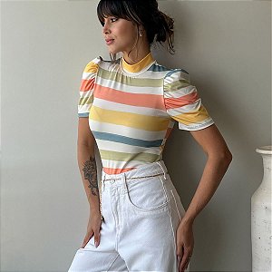 BLUSA PRINCESA GOLA ALTA TL LISTRADO COLORIDO