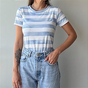 TSHIRT BASIC TL LISTRADA BRANCO E AZUL