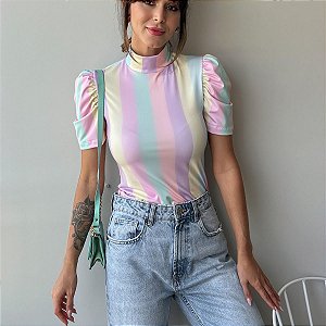 BLUSA PRINCESA GOLA ALTA TL LISTRAS CANDY COLOR