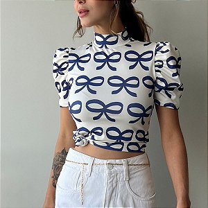 BLUSA PRINCESA GOLA ALTA TL LAÇO AZUL