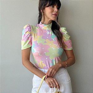 BLUSA PRINCESA GOLA ALTA TL FLORAL CANDY COLORS