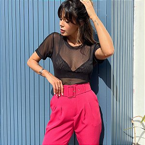 BLUSA TULE MANGA CURTA TL PRETO