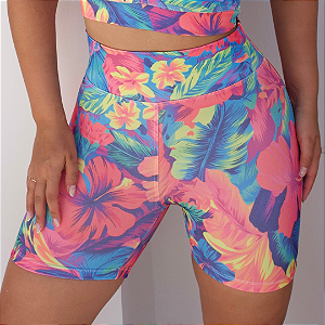 SHORT MEIA COXA BÁSICO TL FLORAL ABSTRATO