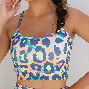 TOP ALÇA FINA BÁSICO TL ANIMAL PRINT NEON