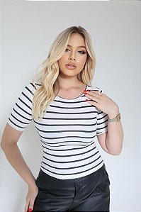 BLUSA RIBANA MANGA CURTA GOLA O TL LISTRADO P&B