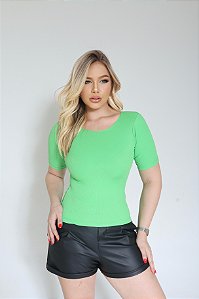 BLUSA RIBANA MANGA CURTA GOLA O TL VERDE FOLHA