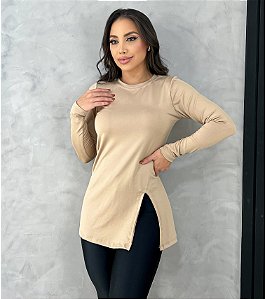 BLUSA MANGA LONGA E FENDA TL NUDE