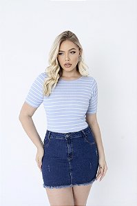 BLUSA RIBANA MANGA CURTA GOLA O TL LISTRADO AZUL