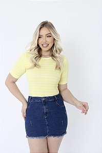 BLUSA RIBANA MANGA CURTA GOLA O TL LISTRADO AMARELO