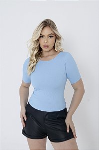 BLUSA RIBANA MANGA CURTA GOLA O TL AZUL CÉU