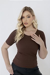 BLUSA RIBANA MANGA CURTA GOLA O TL MARROM