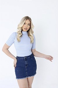 BLUSA RIBANA MANGA CURTA GOLA ALTA TL LISTRADO AZUL