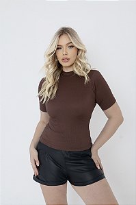 BLUSA RIBANA MANGA CURTA GOLA ALTA TL MARROM