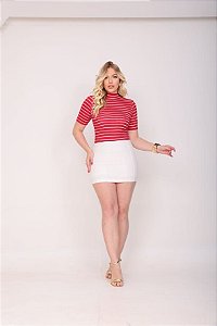 BLUSA RIBANA MANGA CURTA GOLA ALTA TL LISTRADO VERMELHO