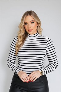 BLUSA RIBANA MANGA LONGA GOLA ALTA TL LISTRADO BRANCO
