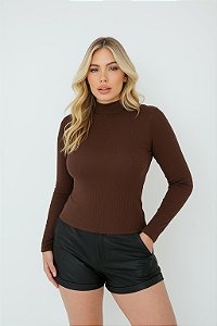 BLUSA RIBANA MANGA LONGA GOLA ALTA TL MARROM