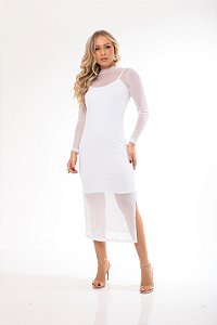 CONJUNTO VESTIDO MIDI TULE E SEGUNDA PELE TL