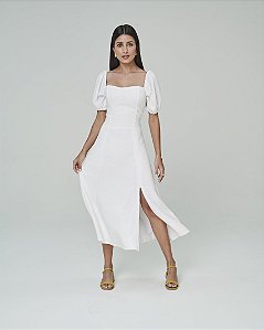 VESTIDO MIDI FENDA OFF WHITE