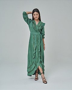 VESTIDO LONGO TRANSPASSADO VERDE OLIVA