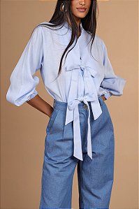 CAMISA LINHO LAÇO BABY BLUE