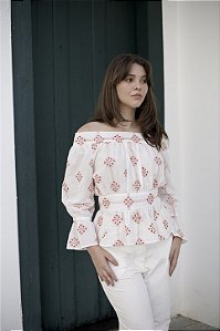 BATA OMBRO A OMBO BORDADA