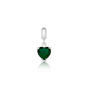 Berloque Coração De Zircônia Verde Esmeralda