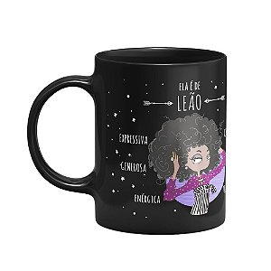 Caneca Signos  Preta - Ela é de Leão