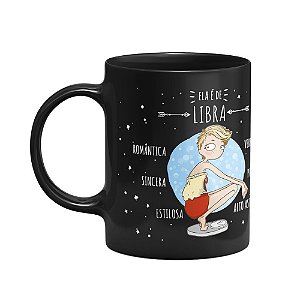 Caneca Signos  Preta - Ela é de Libra