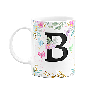 Caneca Floral - Inicial do nome letra B - 325ml